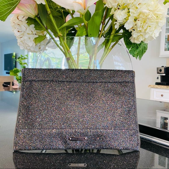 Rebecca Minkoff Black Glitter Leo Clutch NWOT - Picture 13 of 16